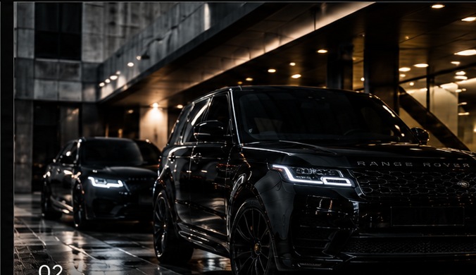 Premium black luxury vehicles outside a contemporary venue